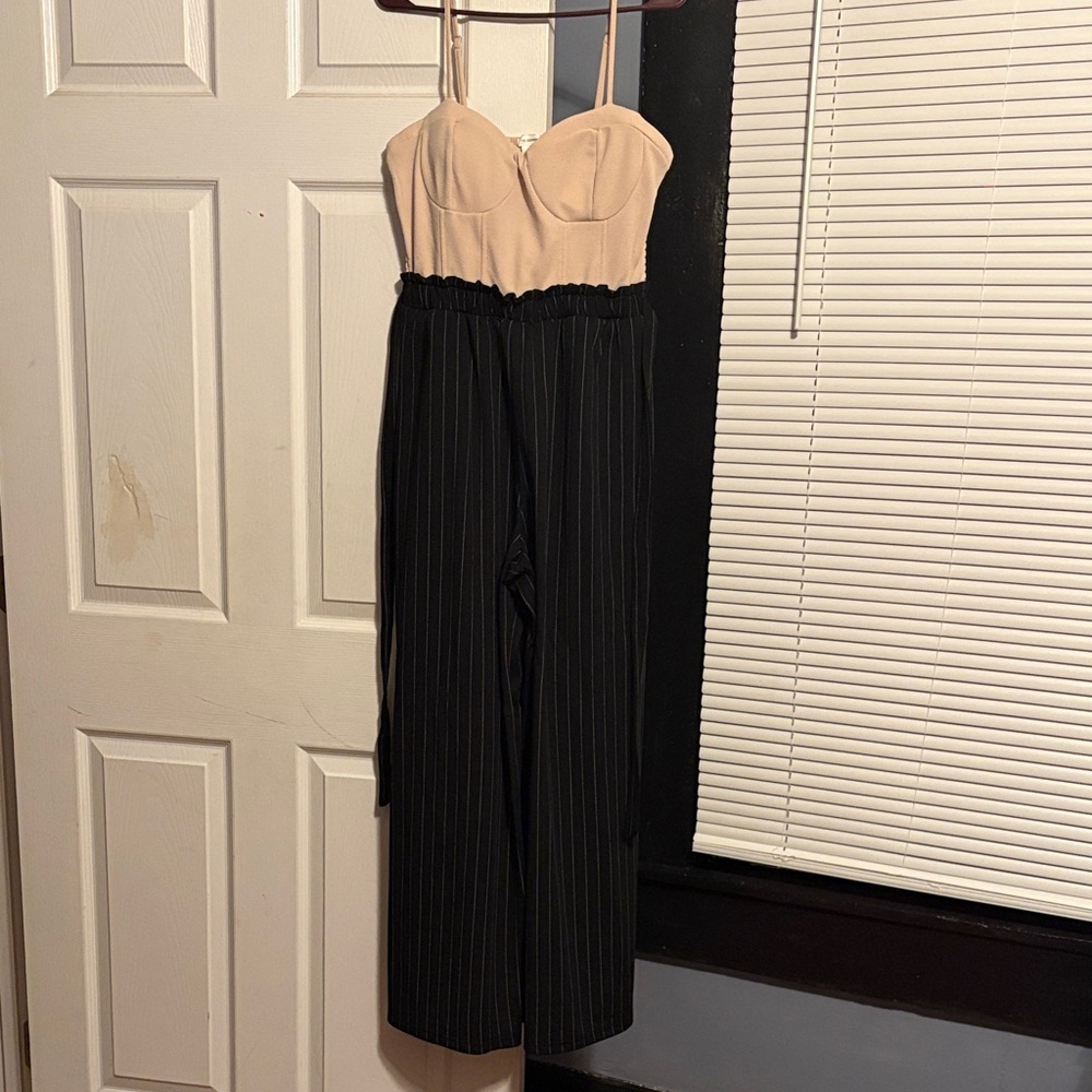 Elegant Black and Cream Strapless Jumpsuit